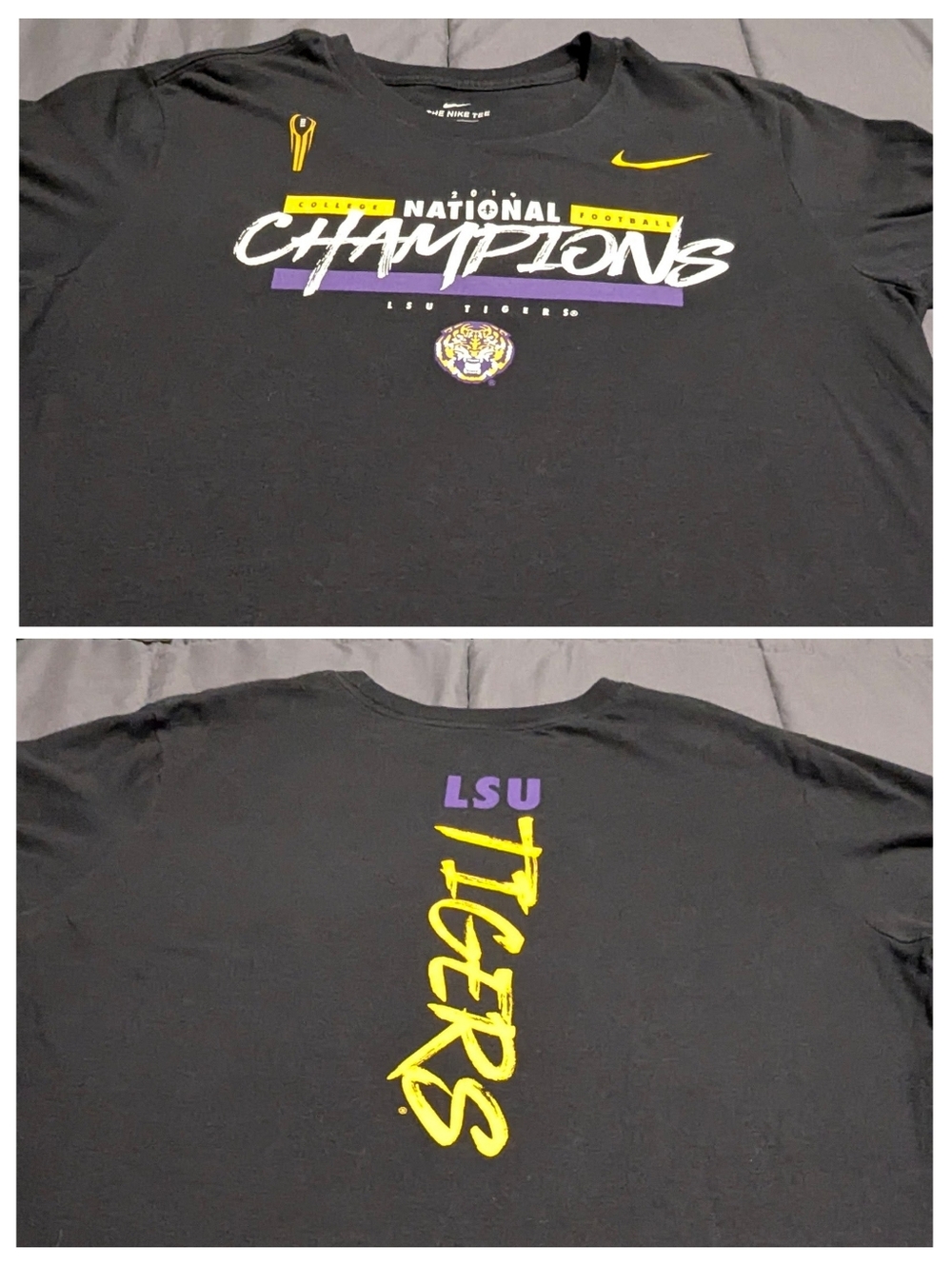 LSU 2019 Football National Championship Black Nike Unisex T-shirt Size Large